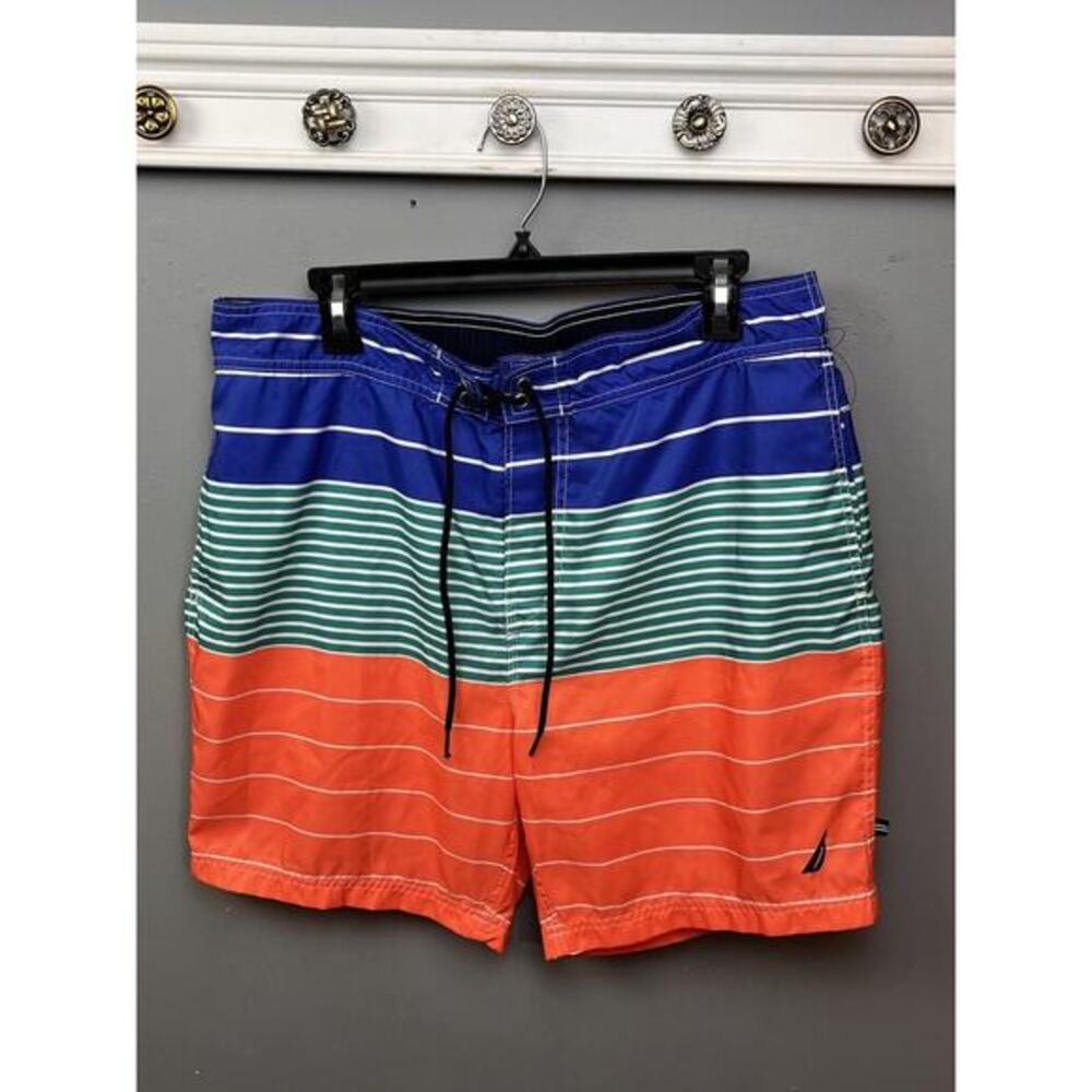Nautica Swim Suit Trunks Mens Large‎ Shorts Striped Colorful Pockets Beach Pool